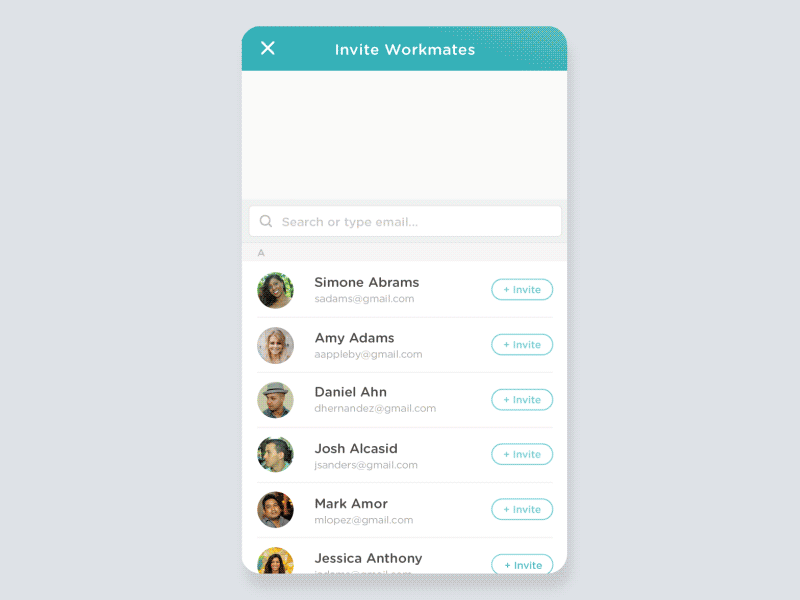 This was a prototype to encourage users to invite more of their colleagues. As the user invites more friends, the mascot on top will act as your cheerleader. This was important because for the first time, my animations had an interactive component. I realized I could leverage my animations not only to surprise and delight, but to influence a behavior and action. The design team loved the pitch and it got implemented. In the end, we saw this design lead to a 20% increase in user invites.