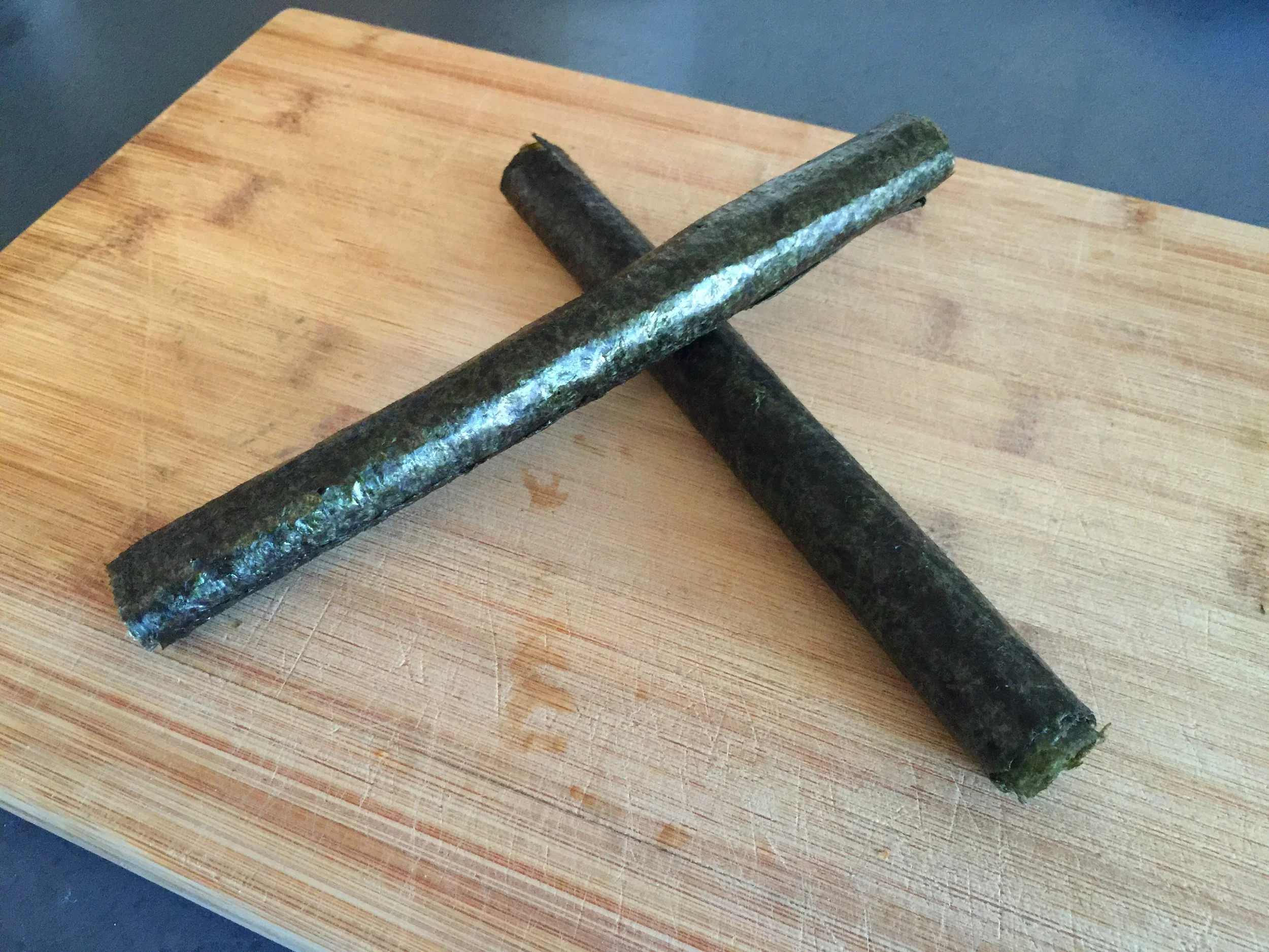 A WHOLE 'NOTHER NORI ROLL FOR MIRABELLE!! Hee hee!! Once you have made them, they stay good basically forevertimes, so no biggie if you don't eat them right away. BUTT PROLLY YOU WILL!! 