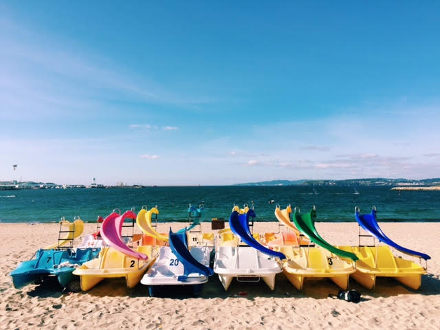 6.26 / 7:20 post meridiem // On Sunday I took a bus to Coruna and explored the city for a bit. Then I took the bus back that stopped near Santa Cristina. My previous food photos, and almost every beach photo of mine, is from Santa Cristina. I love it there. These floating boats with slides were lined up on the beach yesterday. I have a hunch that they were used for San Juan night. Santa Cristina is not the beach I went to on San Juan night but it is a popular beach for families to attend for the annual festival. 
