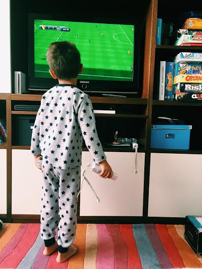 7.12 / 12:54 post meridiem // I was sick and staying in bed so Jaime came into my room to play in there because he wanted to be with me. I let him keep his pj's on til after lunch which starts at 2:30. 