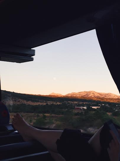 7.18 / 8:14 post meridiem // My first Busabout trip!!!! I went from Zagreb to Split on Busabout. It was a great trip. Lovely people, great leader and Busabout worker who kept us entertained the entire time, and beautiful scenery. I took this photo because the moon over the mountain was such a beautiful thing to see. With the naked eye it looked much prettier but iPhoneography it is. 