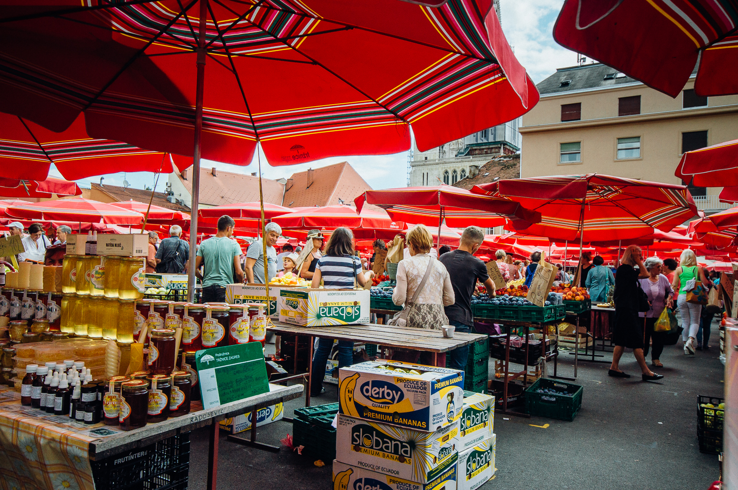 This market has all kinds of different tables from olive oil to local cheese to fruit and meat to herbs.