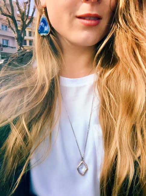 My blue earrings are made of rose petals