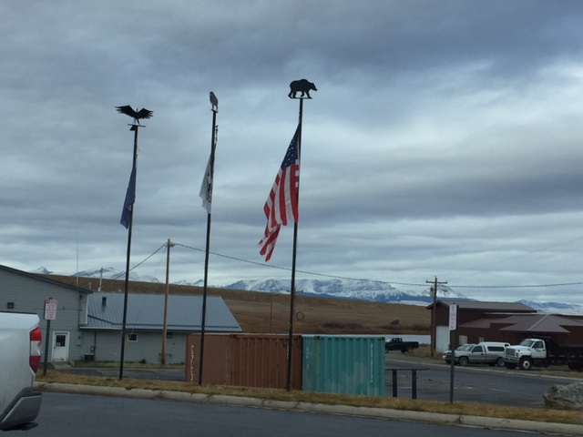 Earlier today at the Blackfeet Indian Reservation—there are 3 flags representing its tripartite governance at the federal, state, and tribal levels.