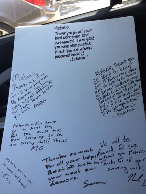 A sweet thank you/goodbye card from my friends at RAICES