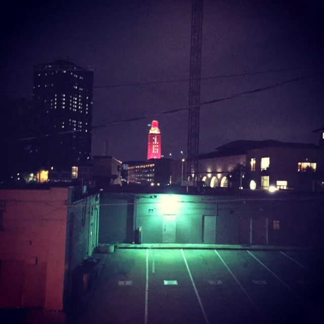 A peek at the UT tower during graduation weekend from my friend's apartment.