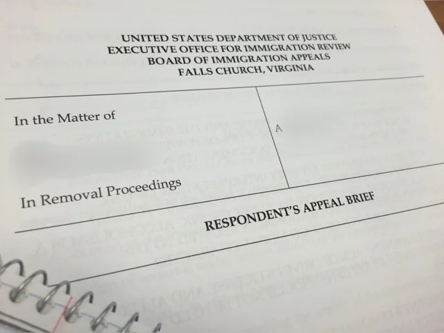The cover sheet to a 20 page brief I wrote on behalf of a detainee to the Board of Immigration Appeals