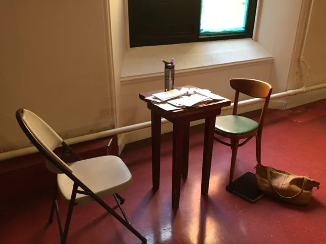 My humble little office at immigration legal clinic at St. Luke's on E 138th that I am running every Friday -- with a very, very small table. :)