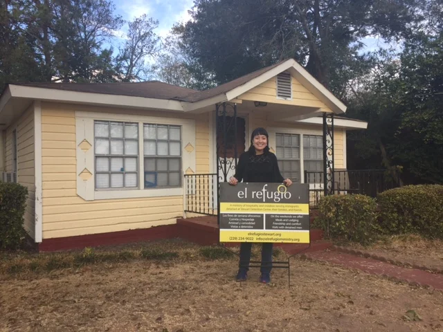 Standing in front of El Refugio—a nonprofit in Lumpkin, Georgia that provides hospitality to families and friends who are visiting loved ones who are being detained at the Stewart Detention Center