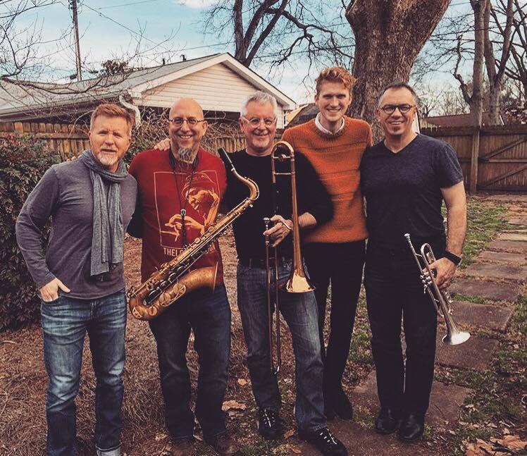 Producer Matt Rollings & horn section - Jeff Coffin, Barry Green and Mike Haynes - recording "Brooklyn". February 2016.
