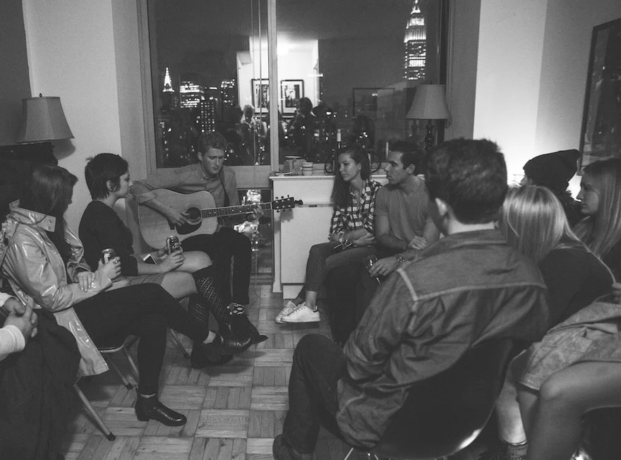 Dorm Room Tour show overlooking the lights of New York City. Hells Kitchen, NY. October 2015.