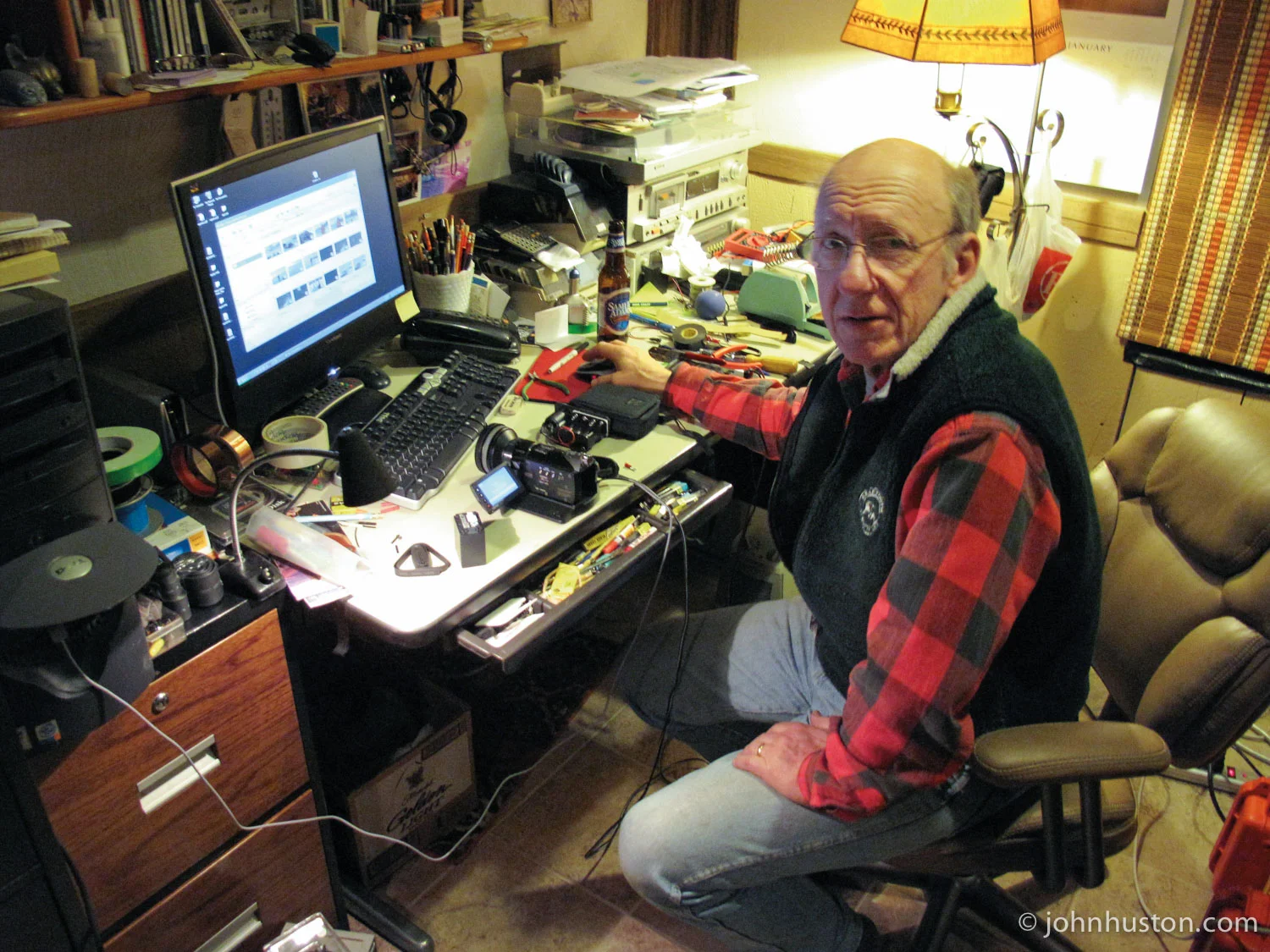 Tyler's dad, Steve, working on expedition electronics.
