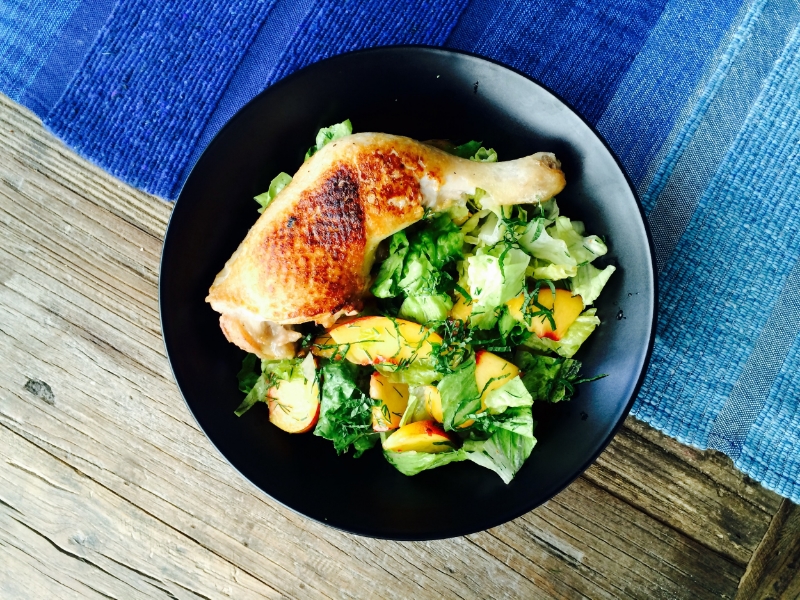 Roasted Chicken Legs, Peach Summer Herb Salad © Chef Jöne Pan