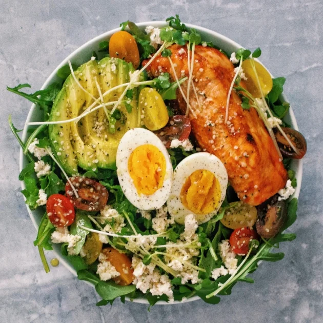 Arugula Salad with Honey Sriracha Salmon & Egg
