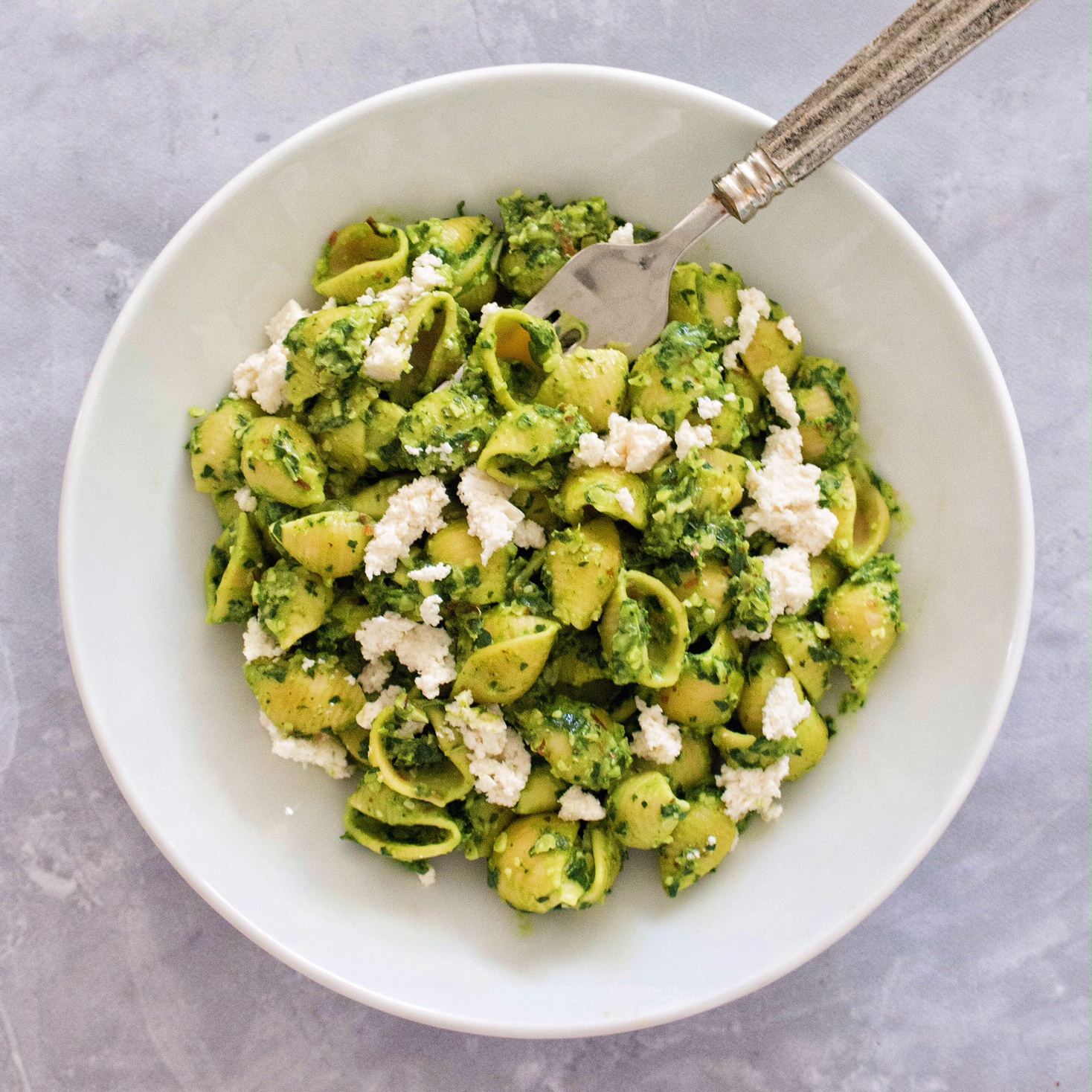 Chickpea Pasta with Kale Almond Pesto & Vegan Ricotta