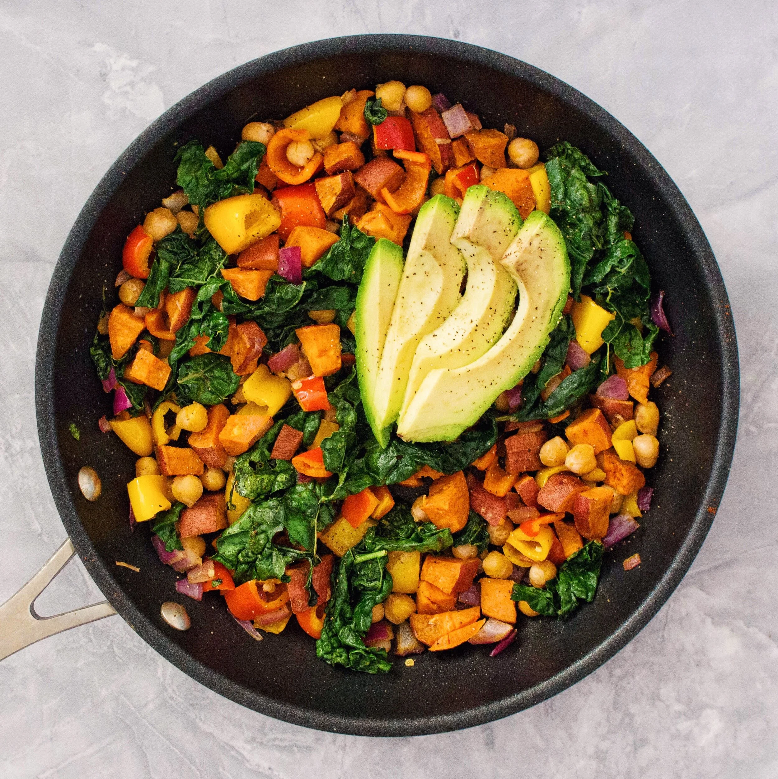 Rainbow Chickpea Hash with Kale and Avocado