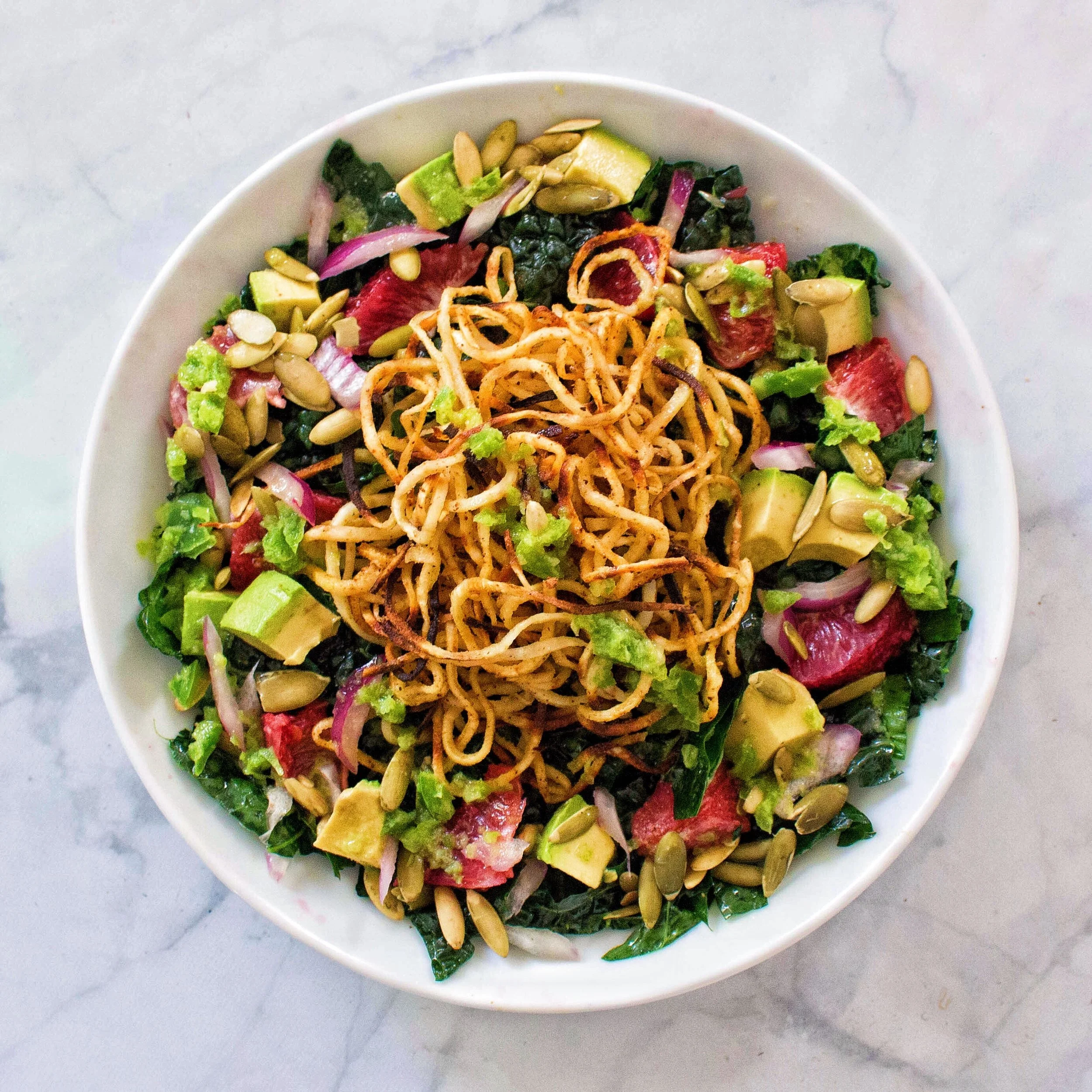 Kale Salad with Taco-Spiced Sweet Potato and Jalapeño Vinaigrette