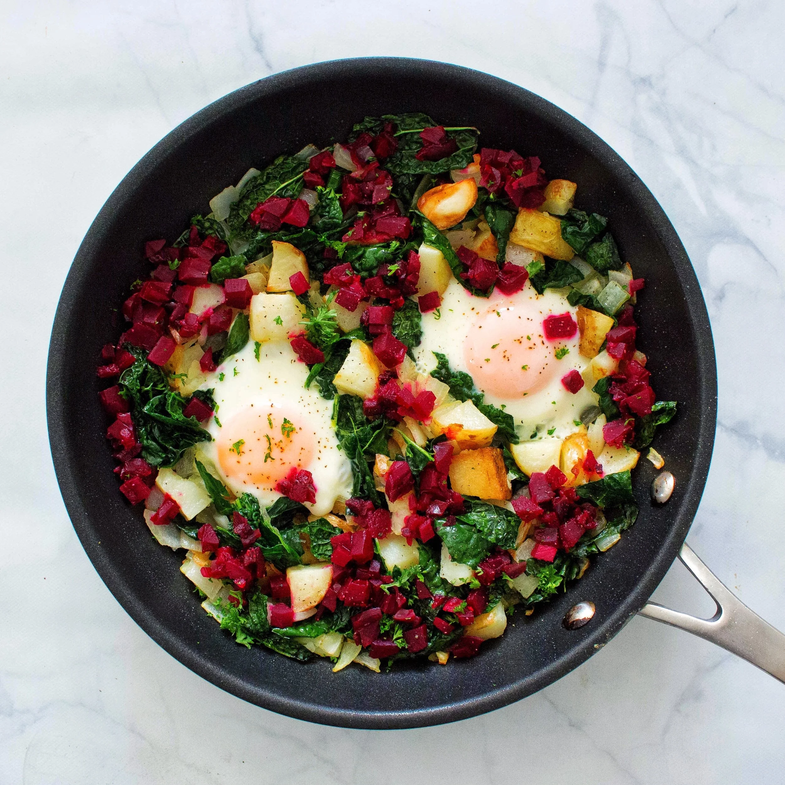 Beet Salsa Hash with Eggs