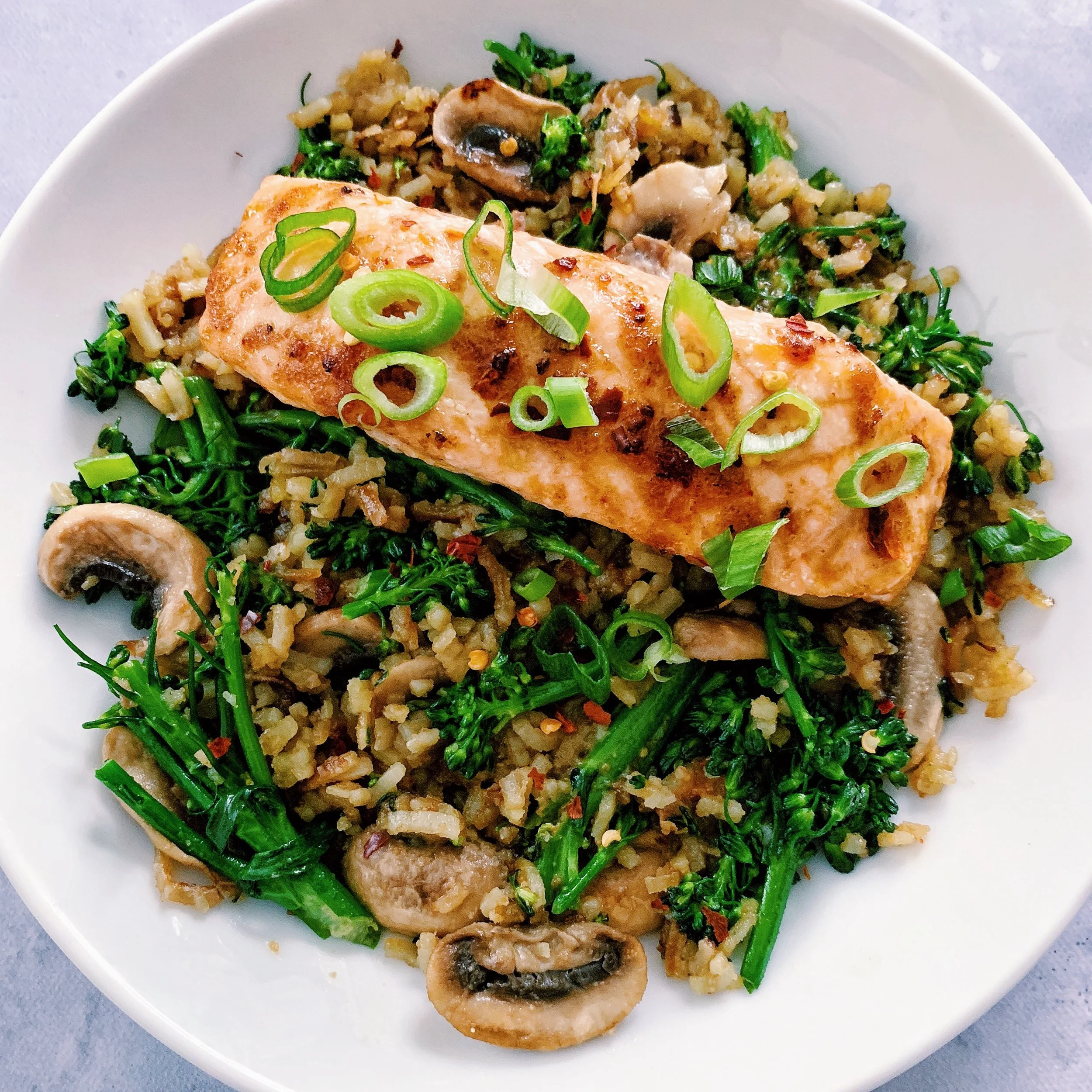 Spiralized Sweet Potato Stir Fry with Honey Sesame Salmon