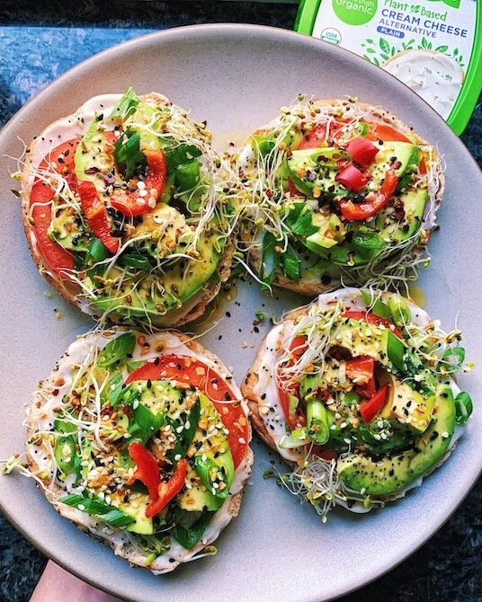 Veggie-Loaded Bagels &amp; Oat Milk Matcha Using Kroger Simple Truth Plant-Based Products