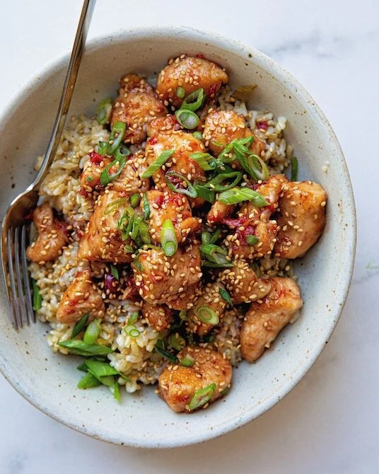 Blood Orange Chicken with Lime Scallion Rice
