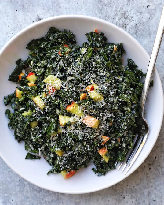 Lemony Garlic Kale Salad with Apples and Almonds