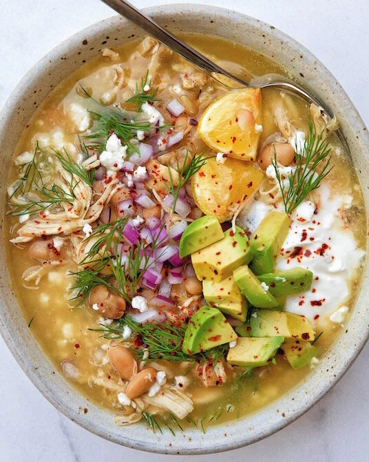 Crockpot Mediterranean White Chicken Chili