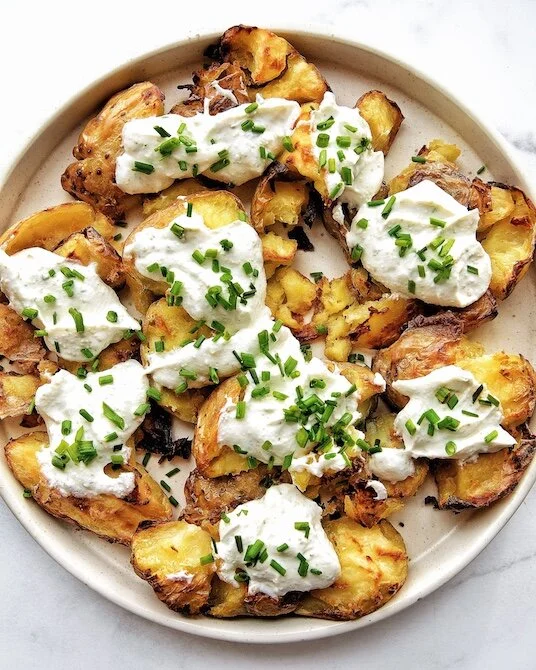 "Sour Cream" and Onion Crispy Smashed Potatoes