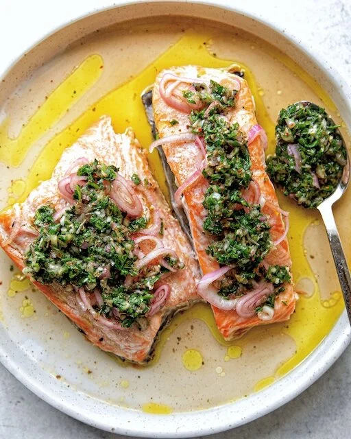 Salmon with Citrus Chimichurri and Pickled Shallots.JPG
