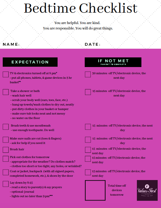 Bedtime- Healthy Habits- Checklist