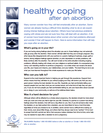 Health Coping After An Abortion, Published by ACP