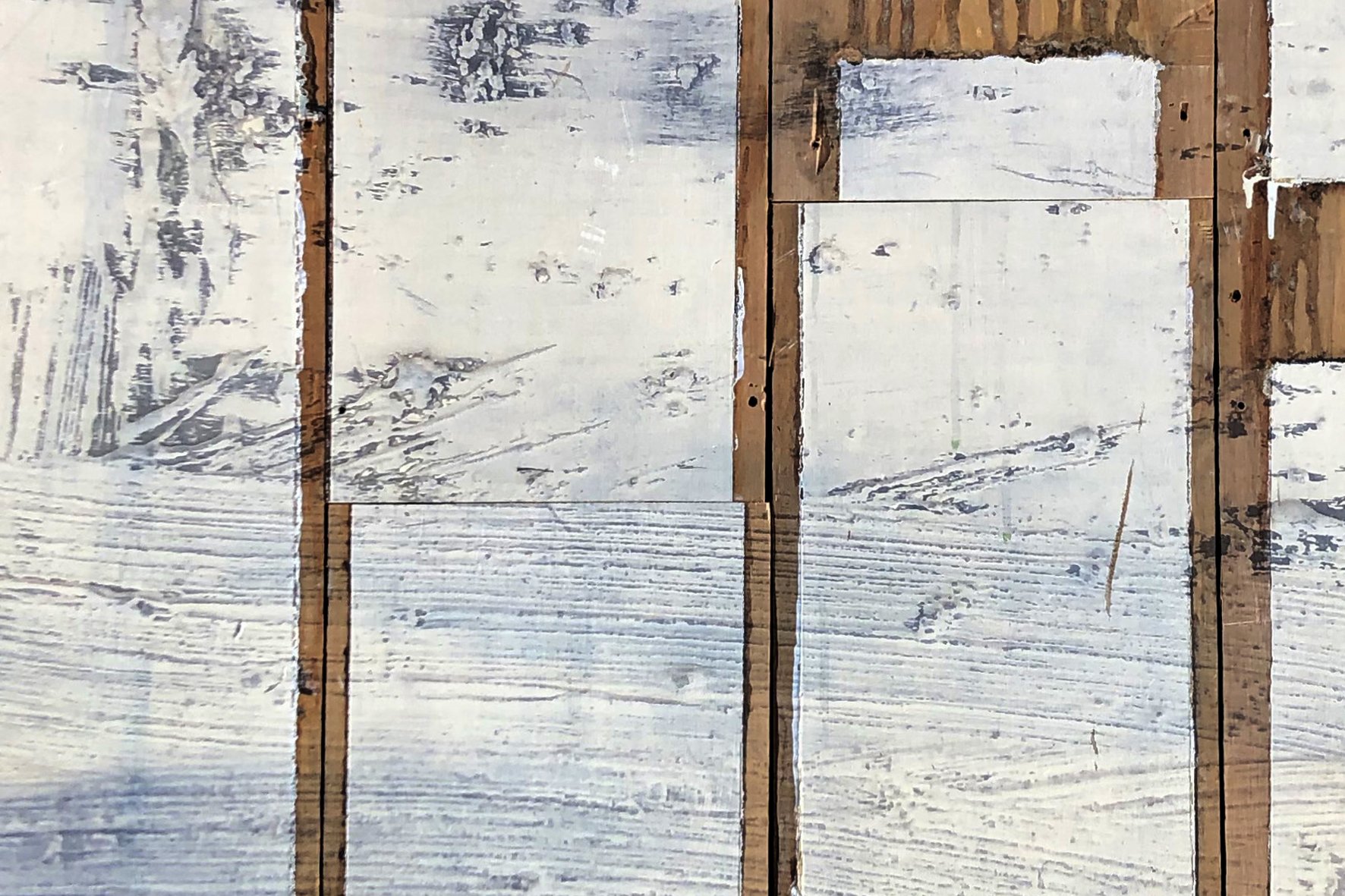  Detail, printing on reclaimed wood panels 
