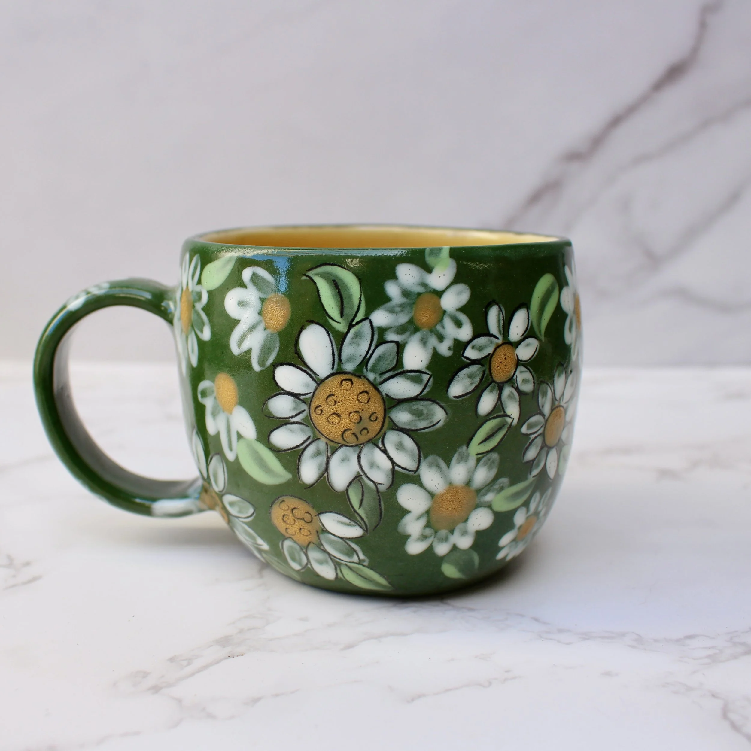 Art Mug, Hand Painted Flowers, Daisy  - READY TO SHIP