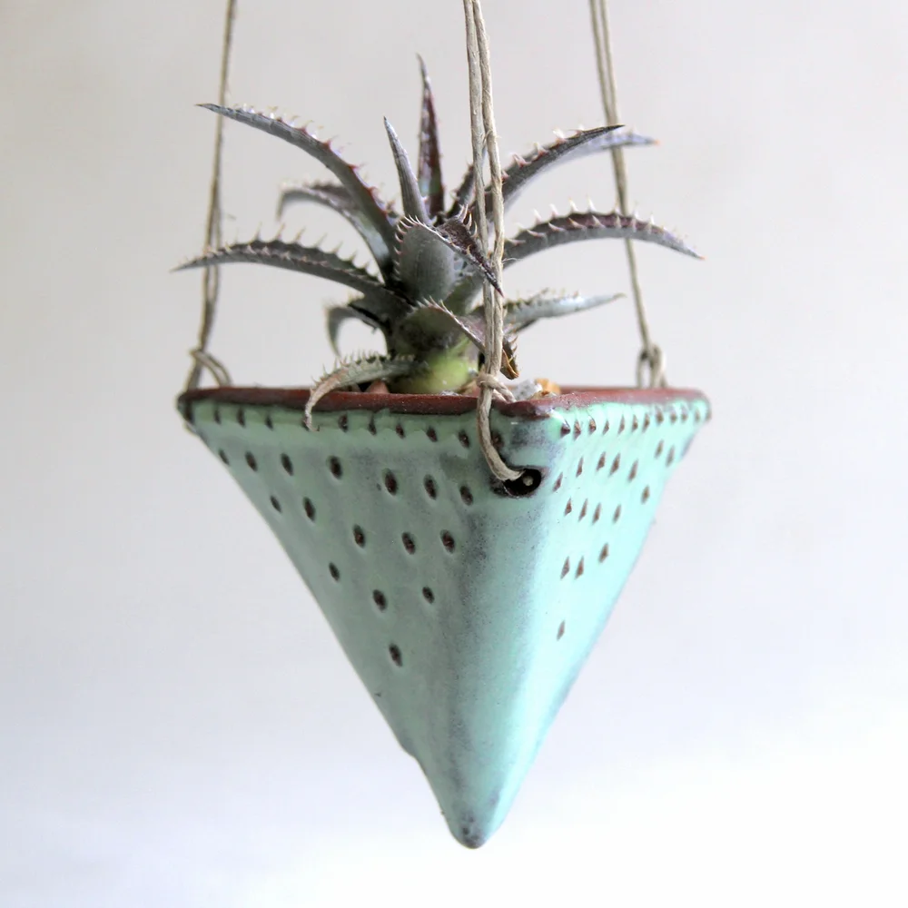 Geometric Hanging Planter in Aqua Mist  Back Bay Pottery