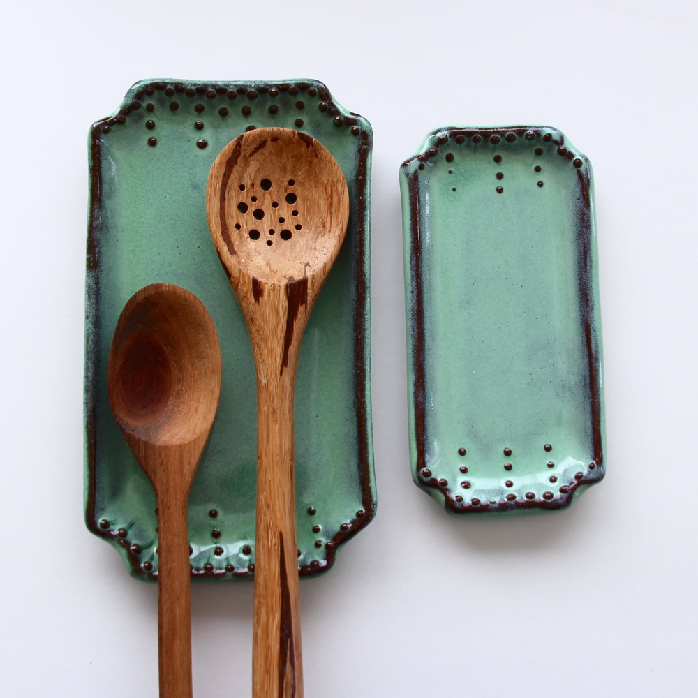 Large Spoon Rest in Aqua Mist — Back Bay Pottery
