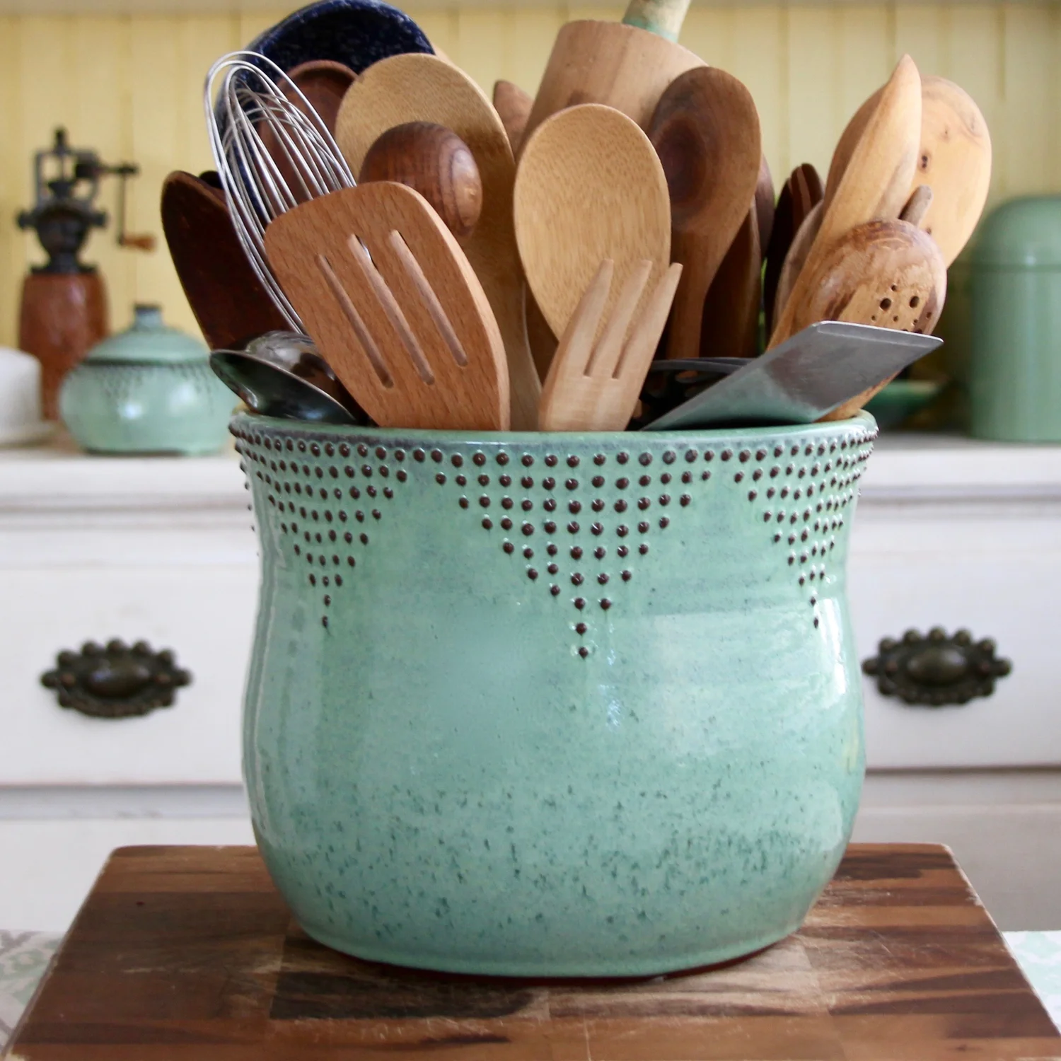Jumbo Utensil Holder In Aqua Mist Back Bay Pottery