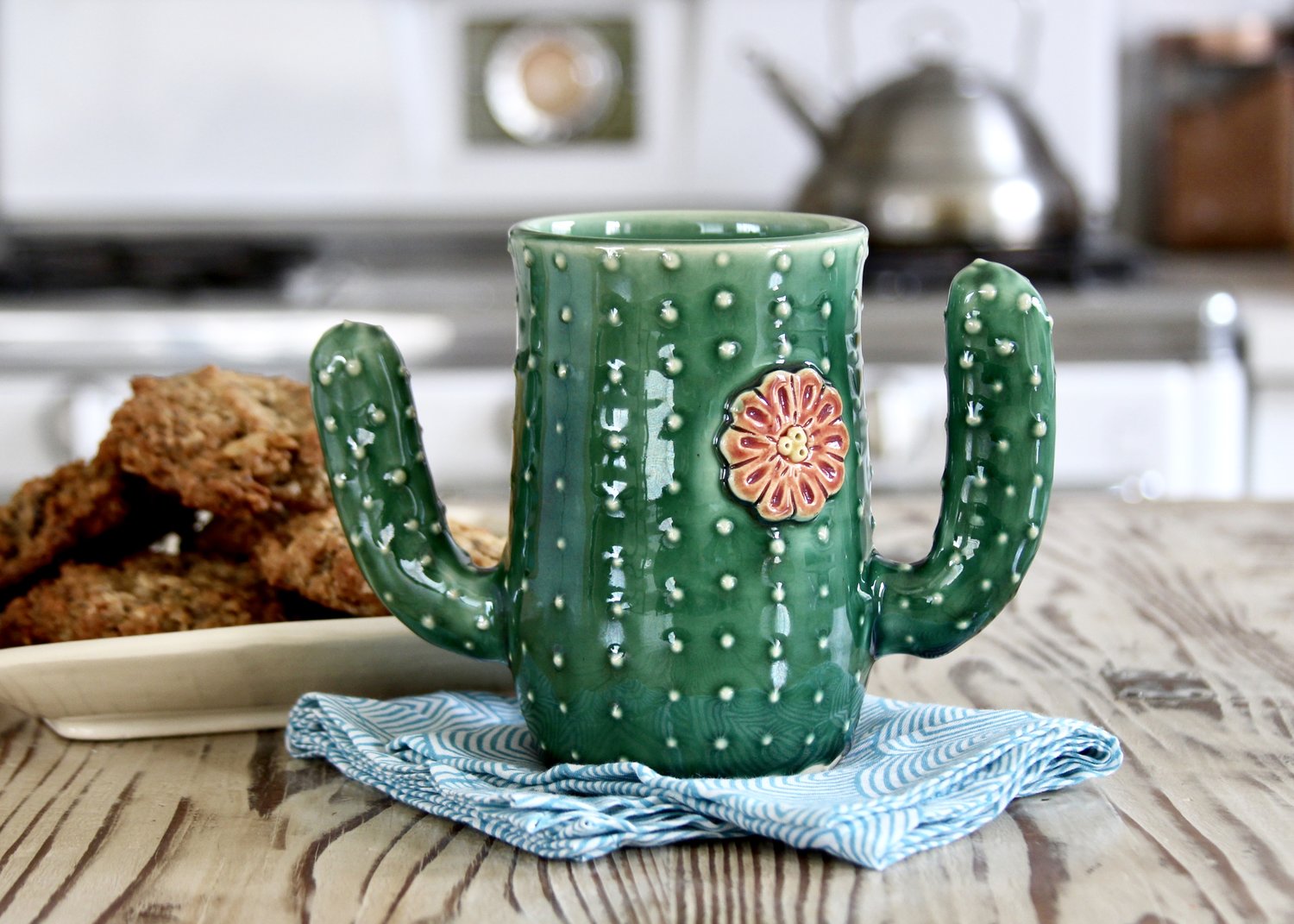 Handmade Cactus Mug in Emerald Green - 12 or 16 oz. — Back Bay Pottery