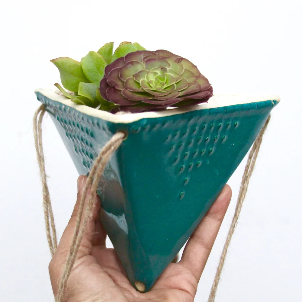 hanging macrame planter Macrame Hanging Planter Aqua