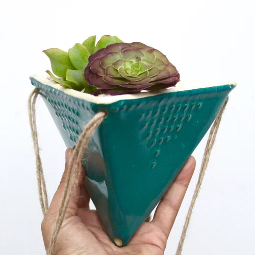 Triangle Medium Hanging Planter - 16 Color Choices  Back Bay Pottery