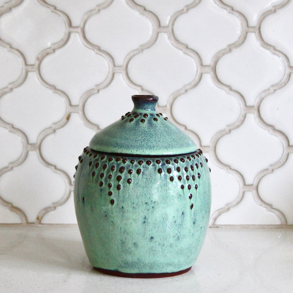 Large Lidded Jar Set in Aqua Mist — Back Bay Pottery
