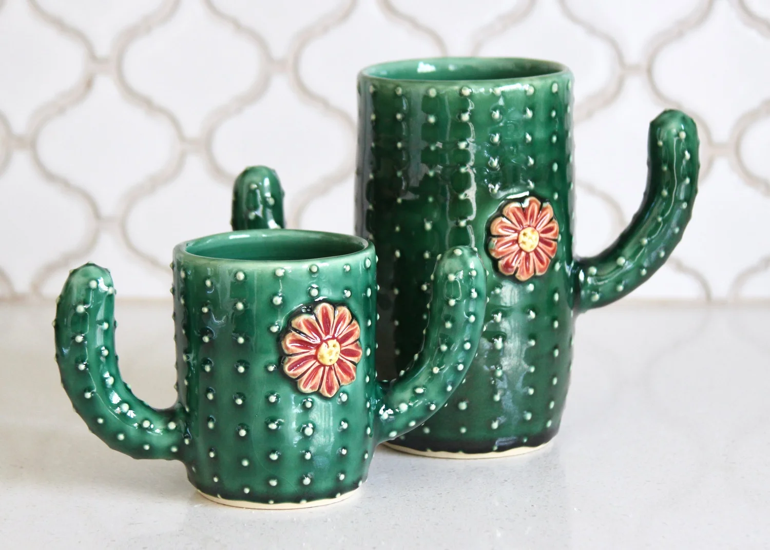 Handmade Cactus Mug In Emerald Green 10 Or 16 Oz Back Bay Pottery