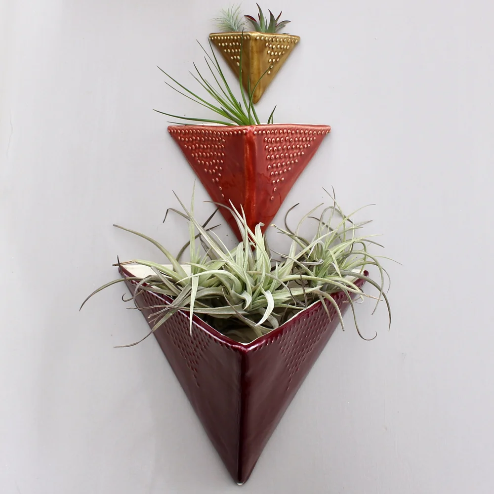 Triangle Wall Air Plant Holder - Small Wall Pocket - 16 Color Choices   Back Bay Pottery