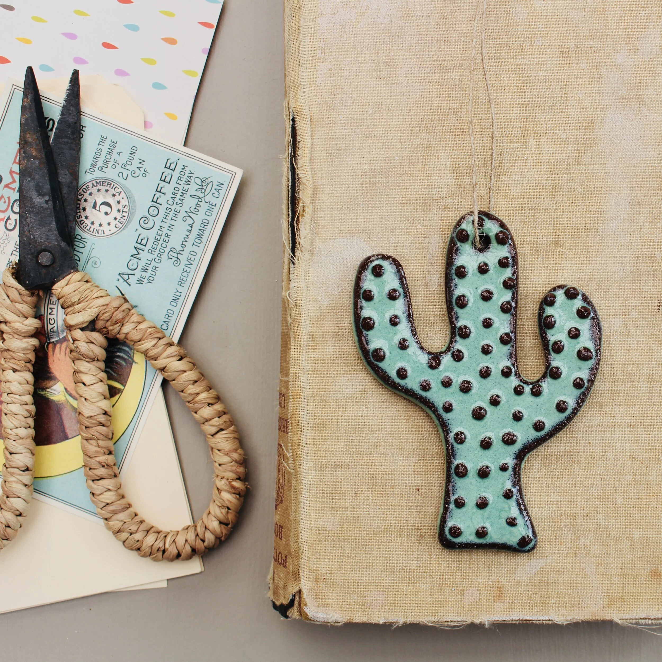 Saguaro Cactus Ornament in Aqua Mist