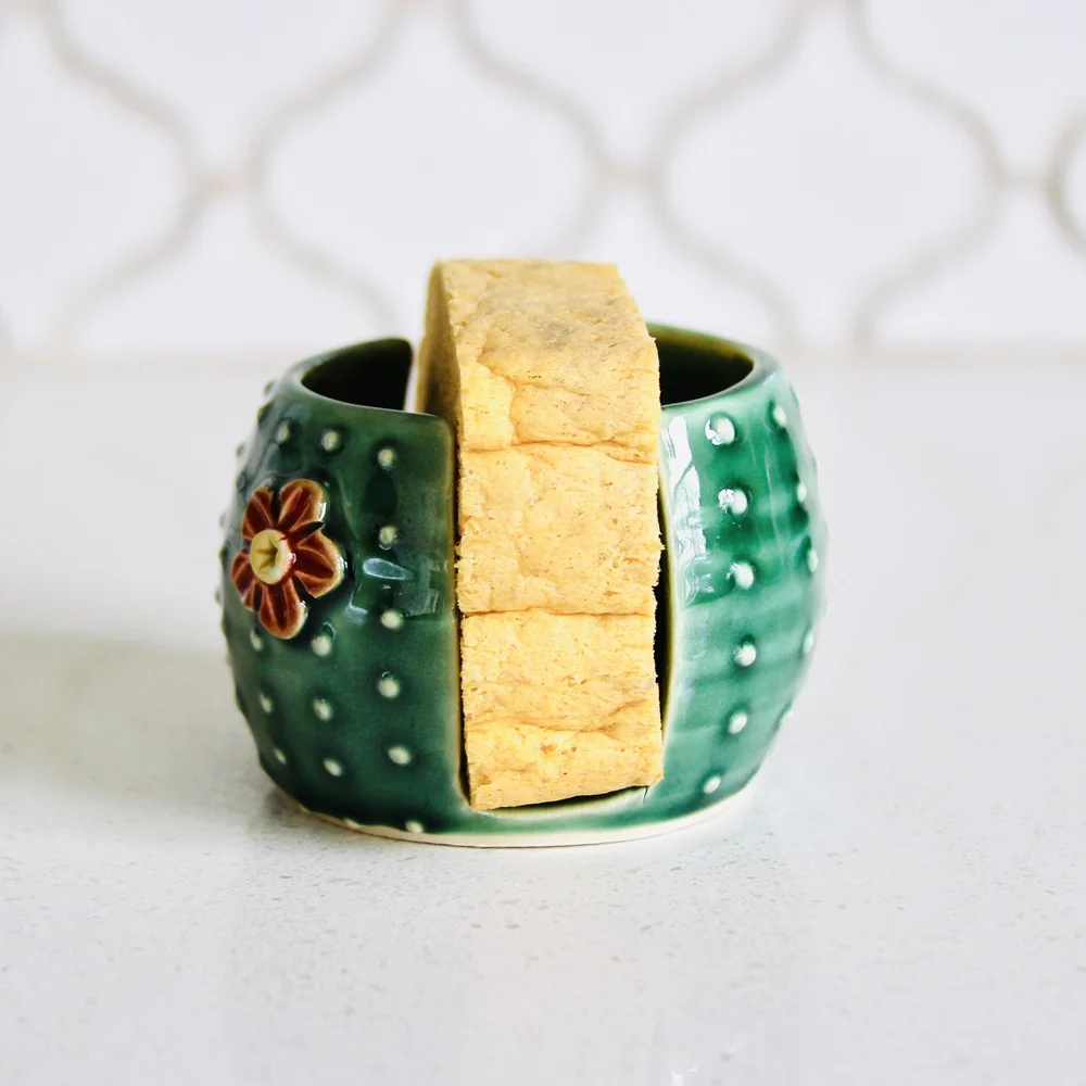 Sponge /& Accessory Dish Green Barrel Cactus Soap