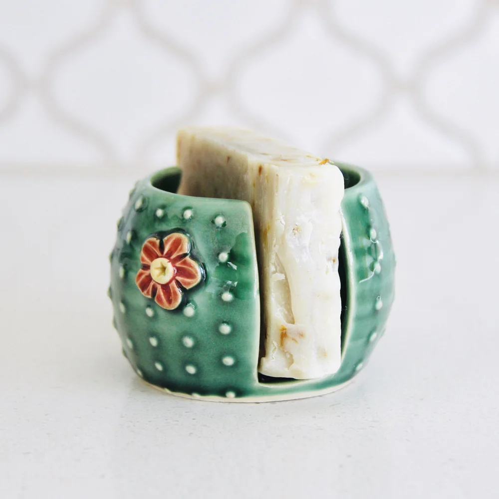 Sponge /& Accessory Dish Green Barrel Cactus Soap