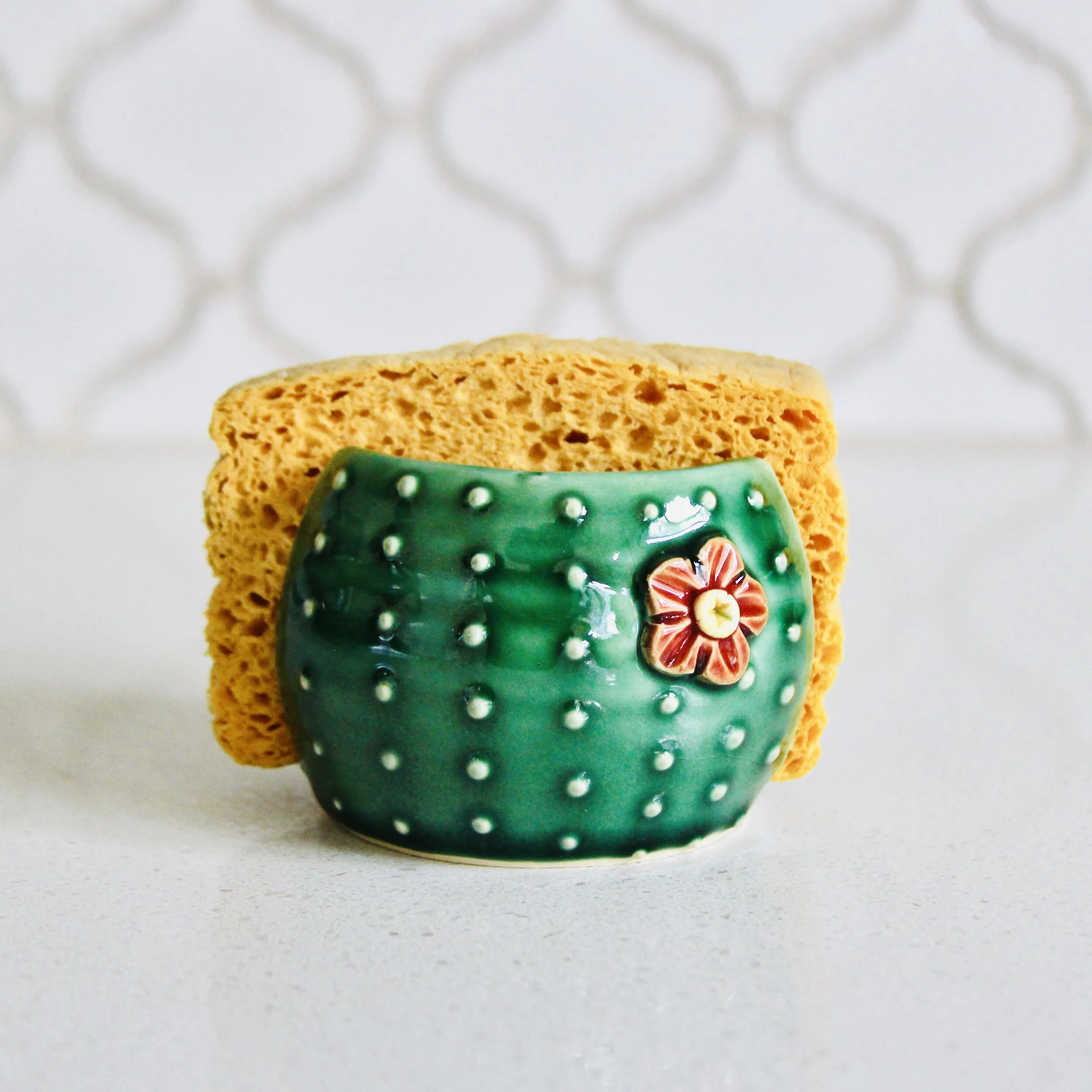 Cactus Sponge or Soap Holder in Emerald Green