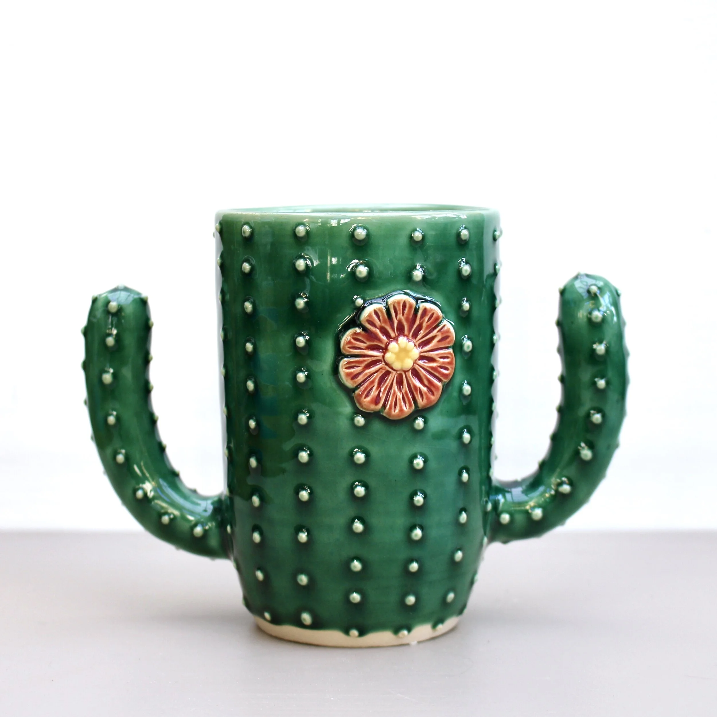 Handmade Cactus Mug in Emerald Green - 12 or 16 oz.