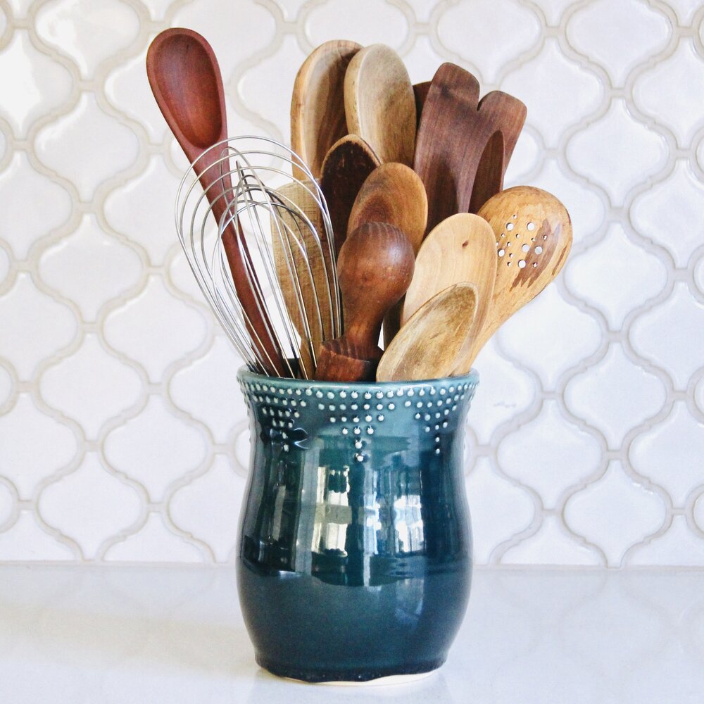 Large Kitchen Utensil Holder Handmade 16 Color Choices Blue, Green, Red,  White Hand Thrown Vase Modern Home Decor MADE TO ORDER 