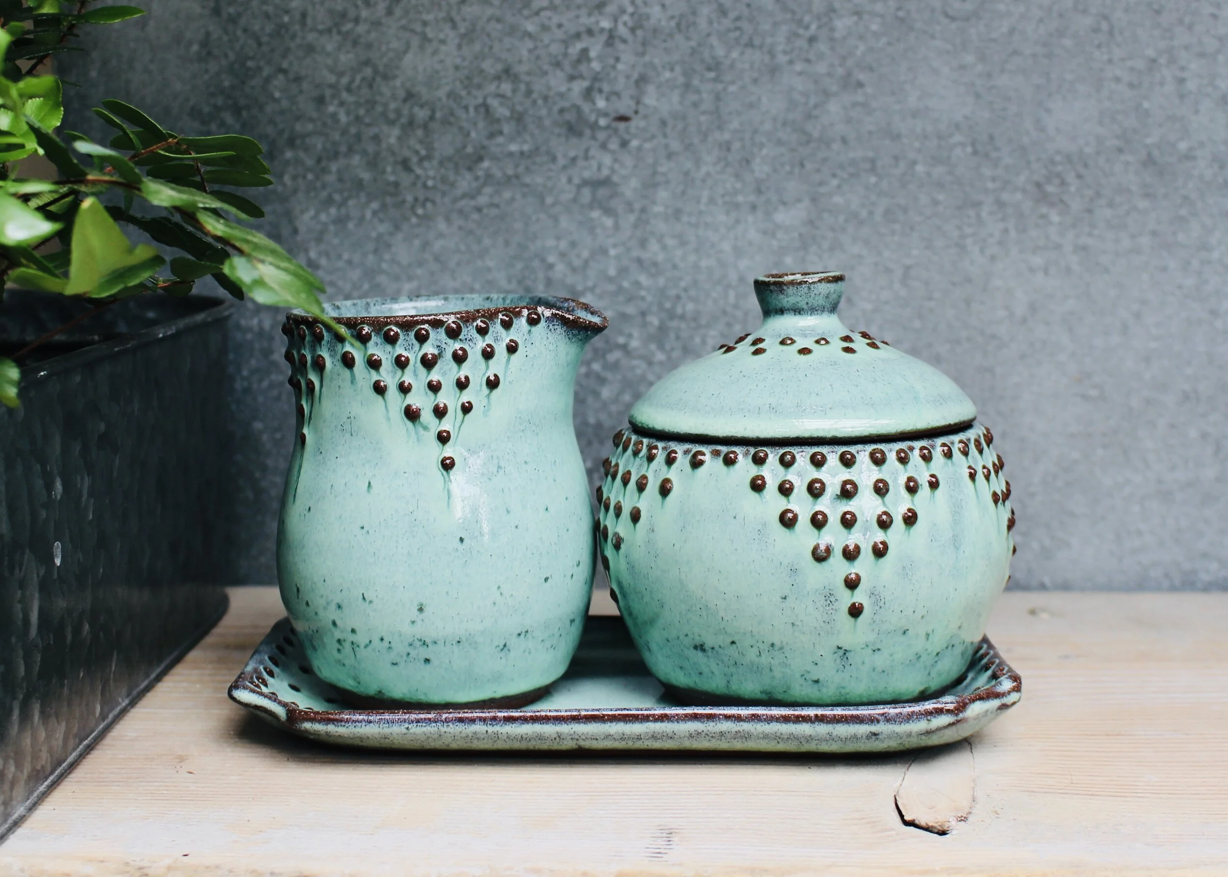 Sugar & Creamer Set in Aqua Mist