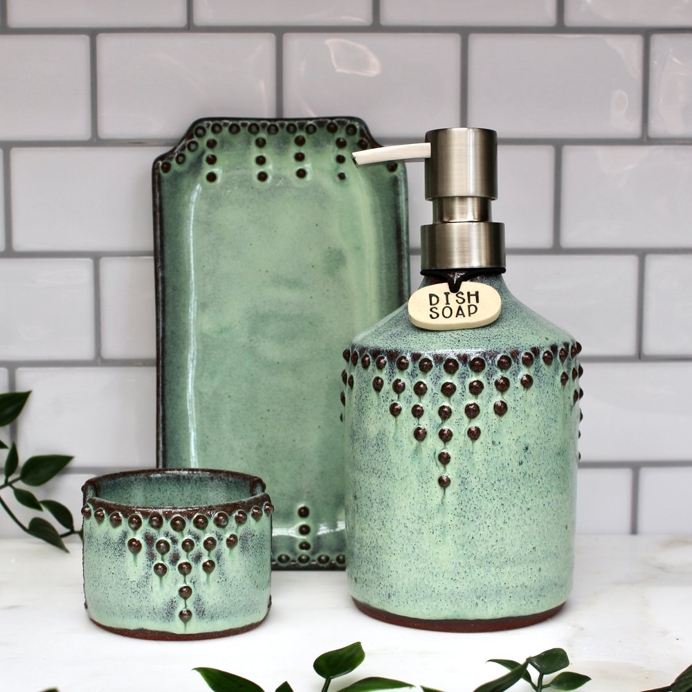 Soap or Lotion Dispenser Bottle in Aqua Mist - Kitchen Set — Back Bay  Pottery